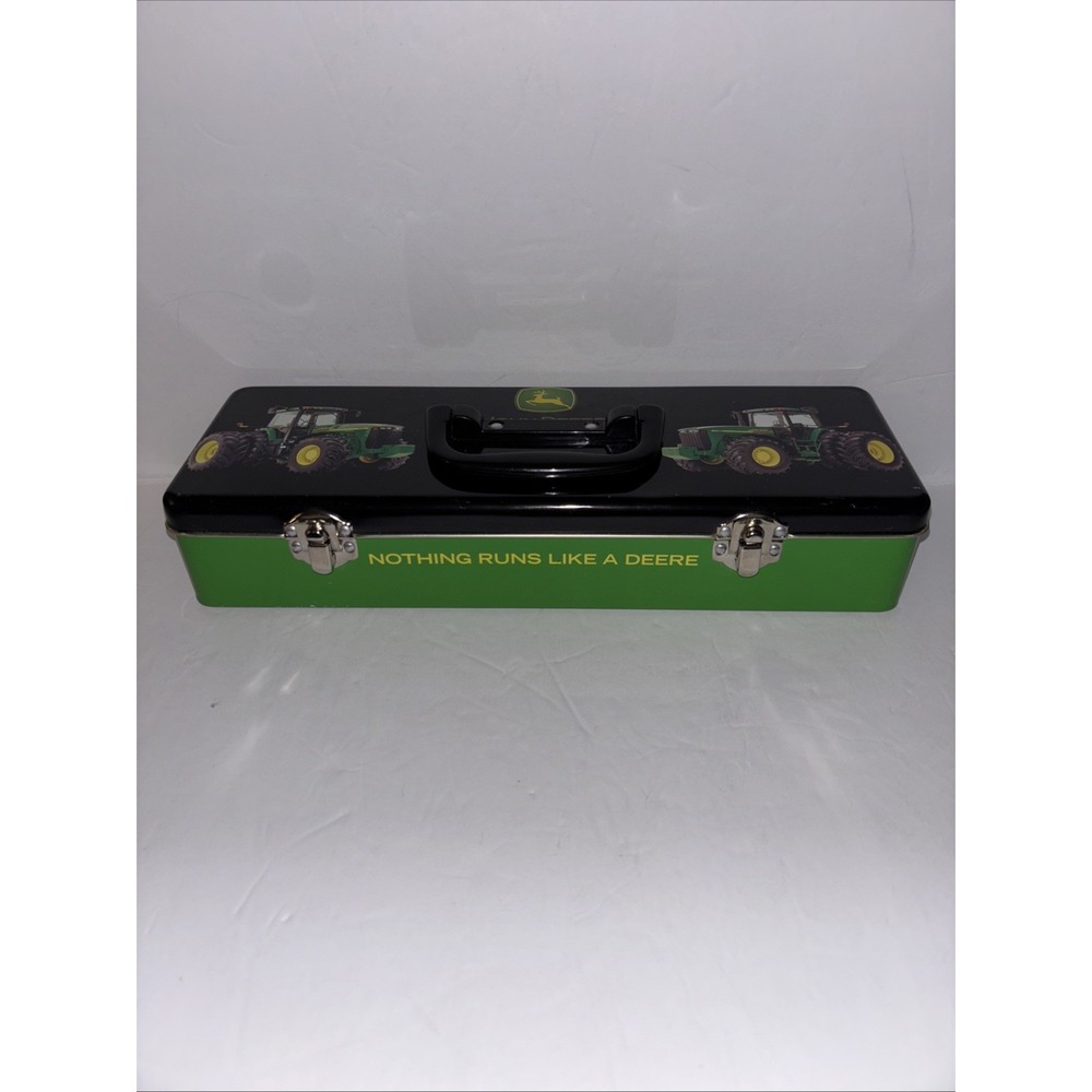 John Deere Tin Storage Box Tractor Graphic Licensed Metal Pencil Tool Case